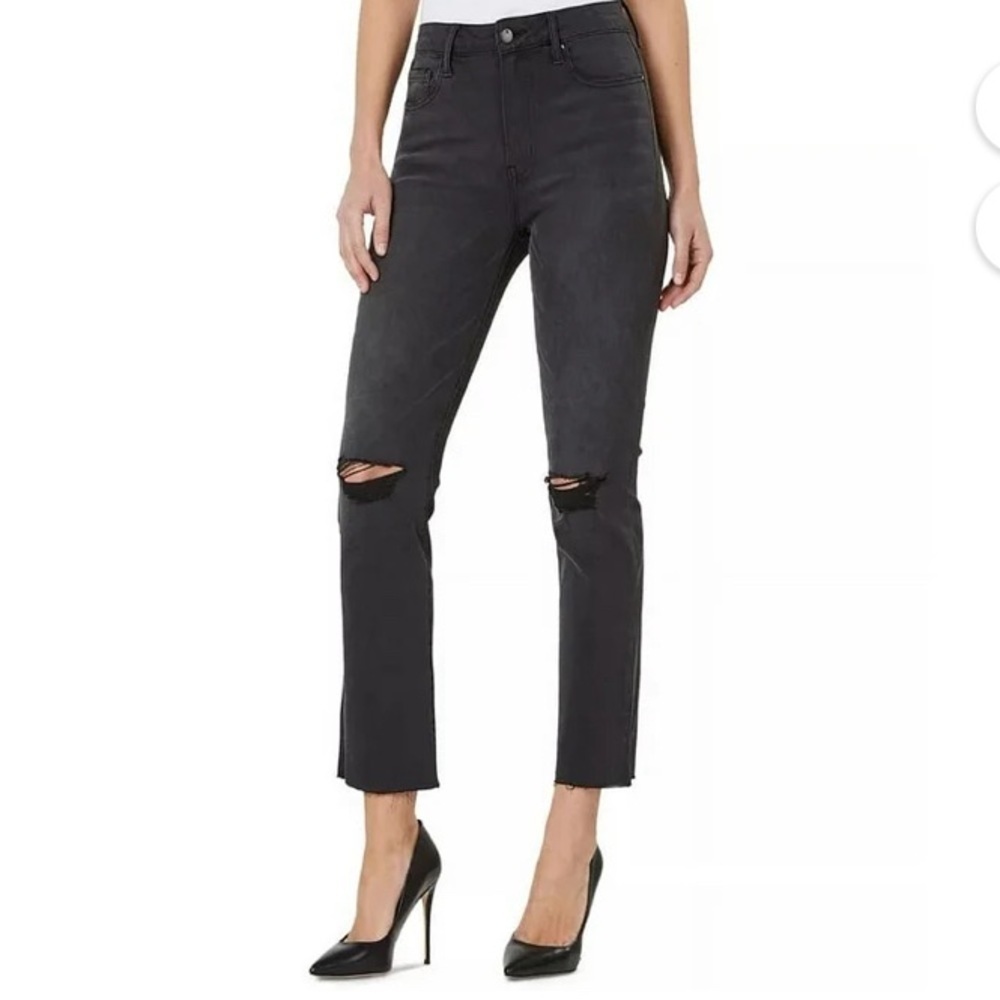 Numero Women's High Rise Distressed Straight Leg Jeans Black Size 28